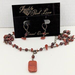 Vintage Jewels by Park Lane- Red Jasper Necklace & earrings Set- Retro